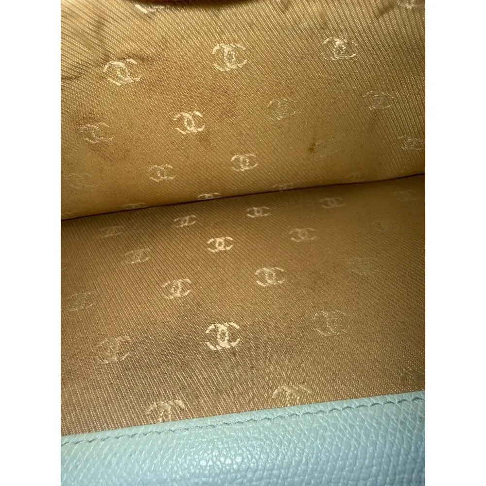 Rare Chanel Coco Button Continental Wallet Pastel Mint Tiffany Blue Caviar
